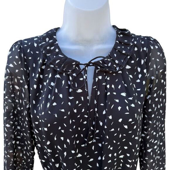 Loft Dress Size 4 Black Geometric Print Dolman Sheer Long Sleeve Keyhole Neck - Picture 4 of 15